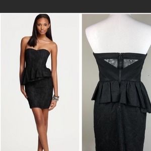 Alice+Olivia Jessie Lace overlay dot peplum strapless cocktail black dress-4